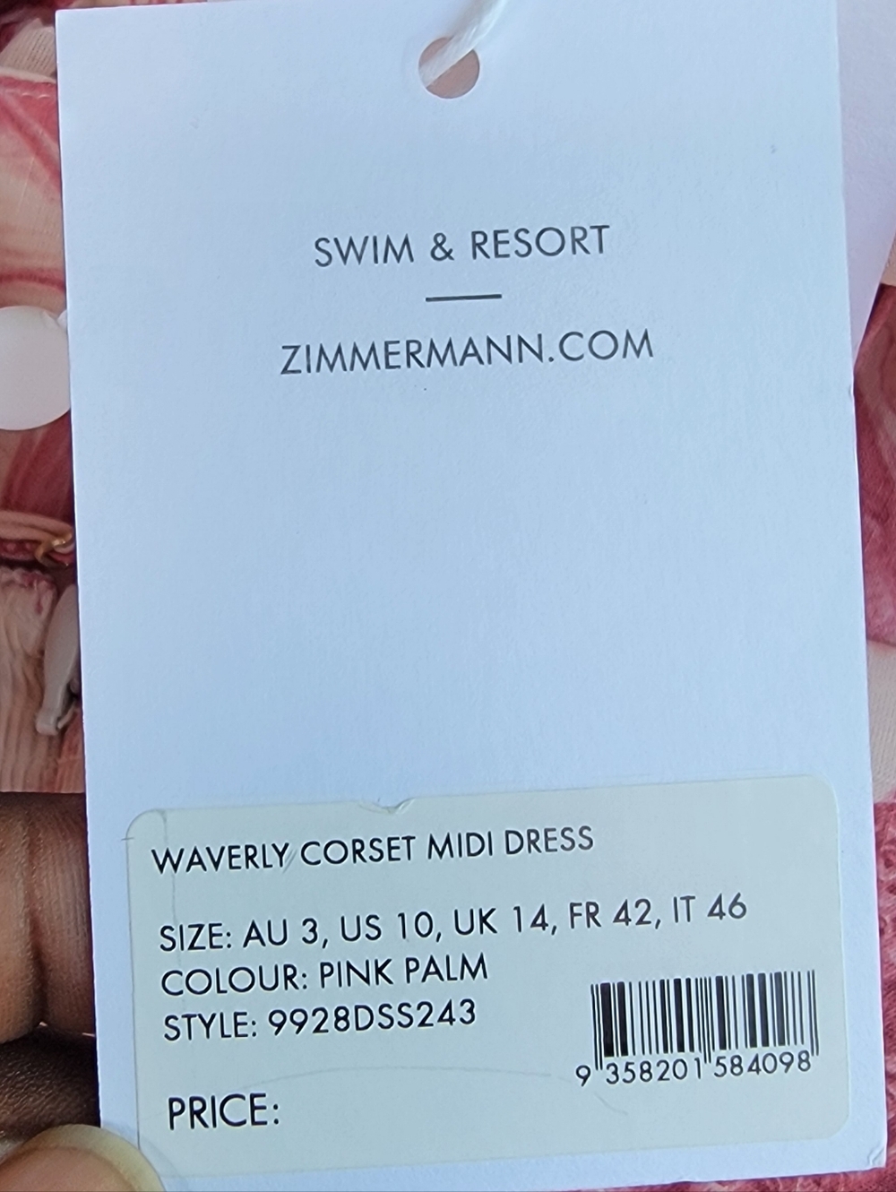 ZIMMERMAN Waverly Corset Midi Dress In Pink Palm NWT AUS 3/US L. - Picture 14 of 14